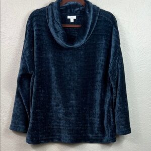 J. Jill Blue Cowl Neck Long Sleeve Tunic Chenille Sweater Large Petite